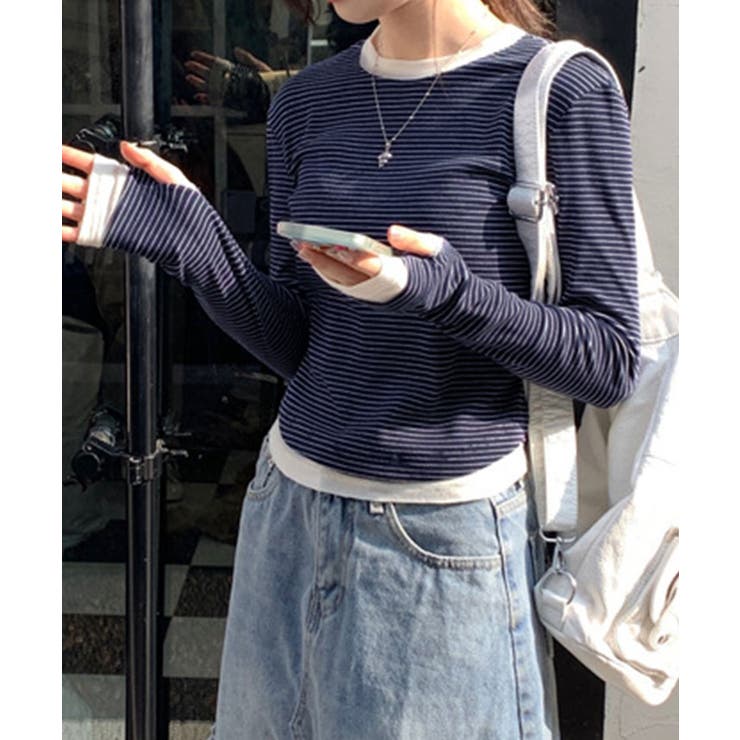 【SHOPLIST限定】レイヤード風ボーダーコンパクトTシャツ トップス カット… | kirakiraShop  | 詳細画像10 