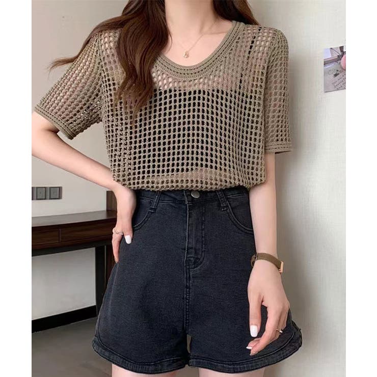 【SHOPLIST限定】メッシュニットハーフスリーブトップス メッシュトップス … | kirakiraShop  | 詳細画像20 