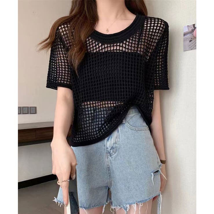 【SHOPLIST限定】メッシュニットハーフスリーブトップス メッシュトップス … | kirakiraShop  | 詳細画像4 