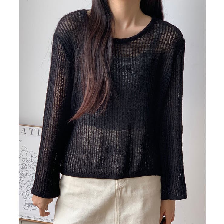 日本未入荷 CHUU★ストライプメッシュロングスリーブトップス SLY（スライ）の「RANDOM MESH L/S TOPS ランダム メッシュ