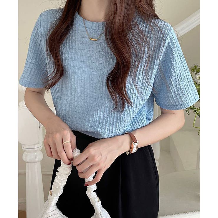 リップルクルーネックTシャツ 4色 トップス[品番：IK000007665