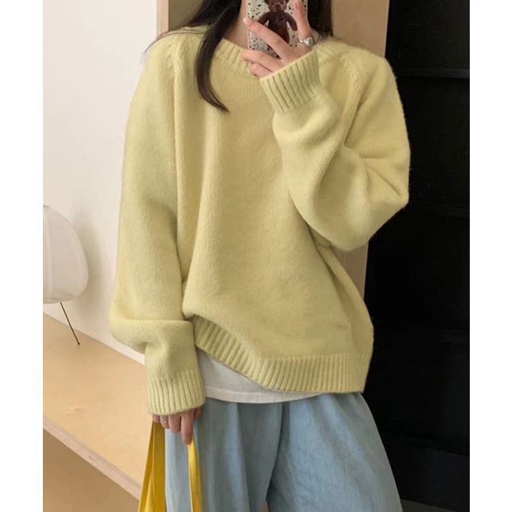 レザーパッチラグランスリーブニット トップス ニット[品番