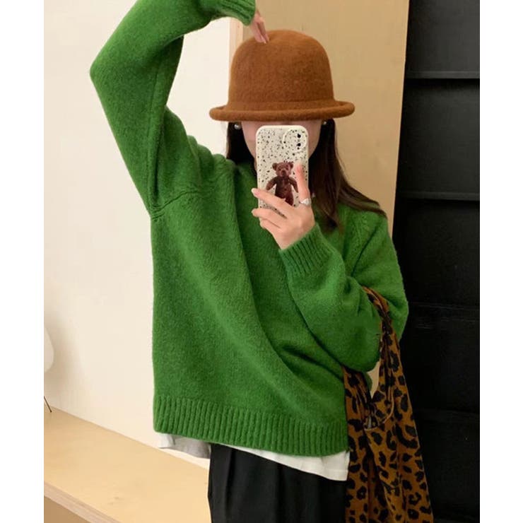 レザーパッチラグランスリーブニット トップス ニット[品番