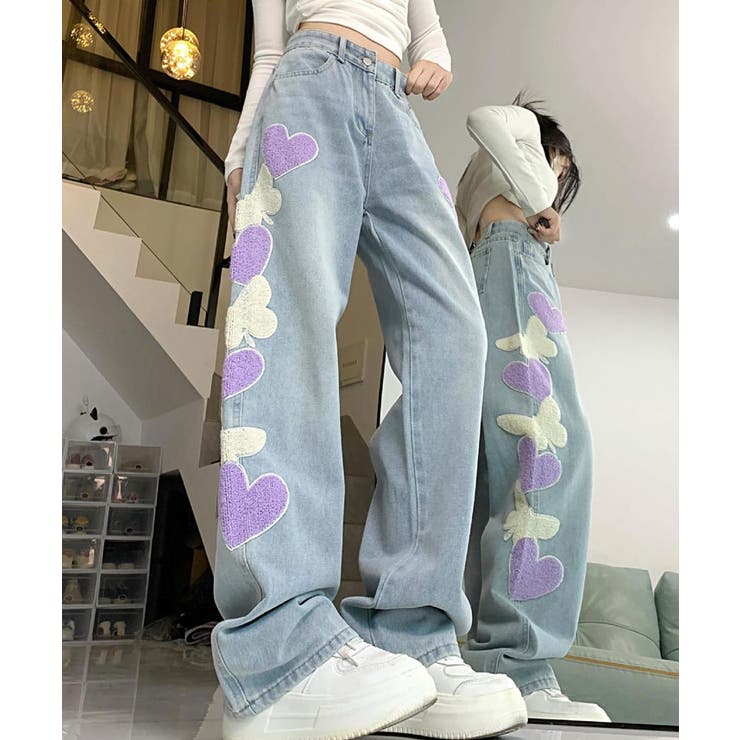 数量は多い  ハイウエストセミワイドワッペンデニム デニム[品番 ボトムス パンツ