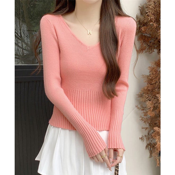 SHOPLIST限定】Vネックリブコンパクトニットトップス トップス ニット