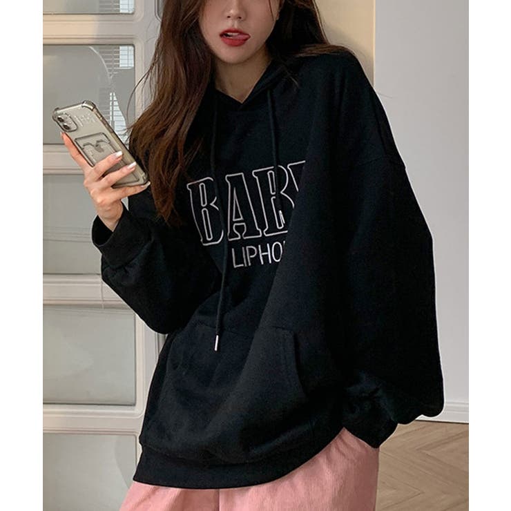 ビッグシルエットロゴフーディートップス ユニセックス トップス[品番