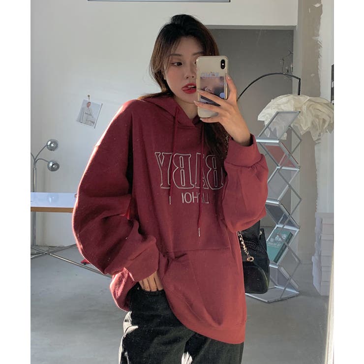 ビッグシルエットロゴフーディートップス ユニセックス トップス[品番