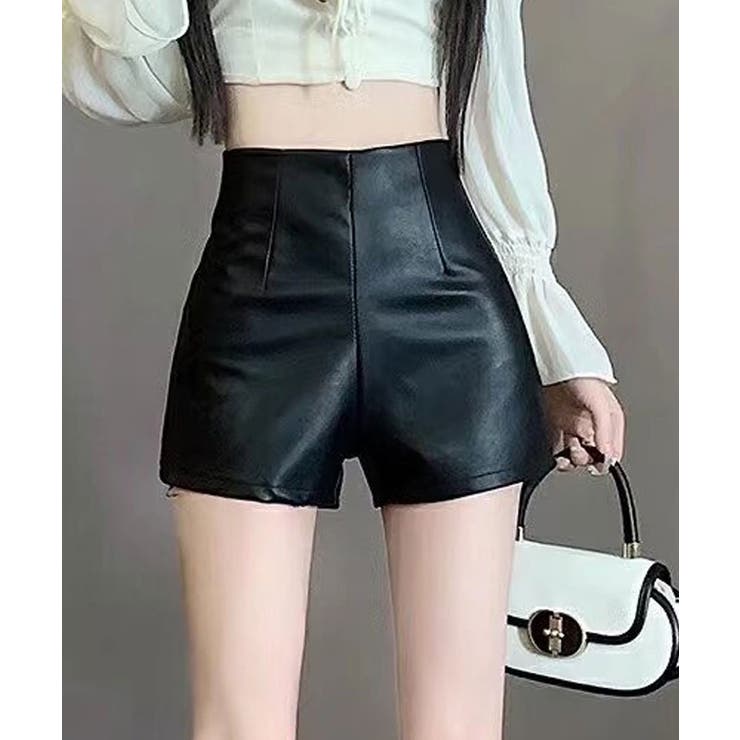 ハイウエストフェイクレザーショートパンツ ボトムス フェイク