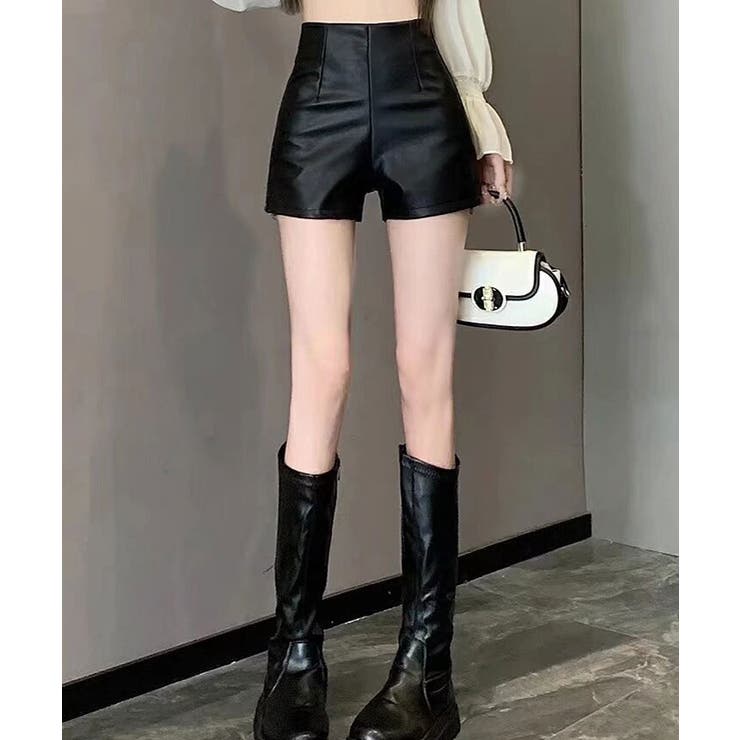 ハイウエストフェイクレザーショートパンツ ボトムス フェイク