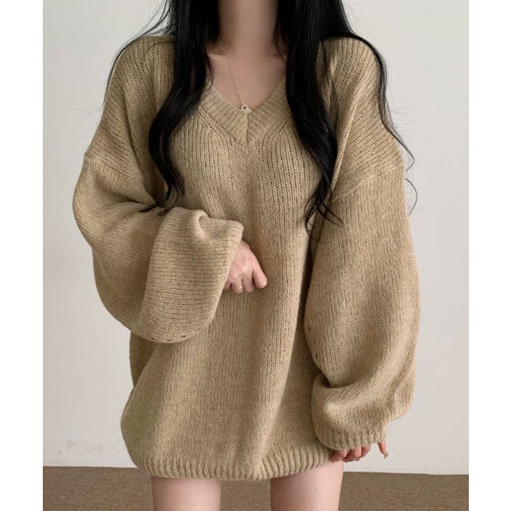 Vネックオーバーサイズニットプルオーバー トップス ニット[品番：IK000007750]｜kirakiraShop  （キラキラショップ）のレディースファッション通販｜SHOPLIST（ショップリスト）