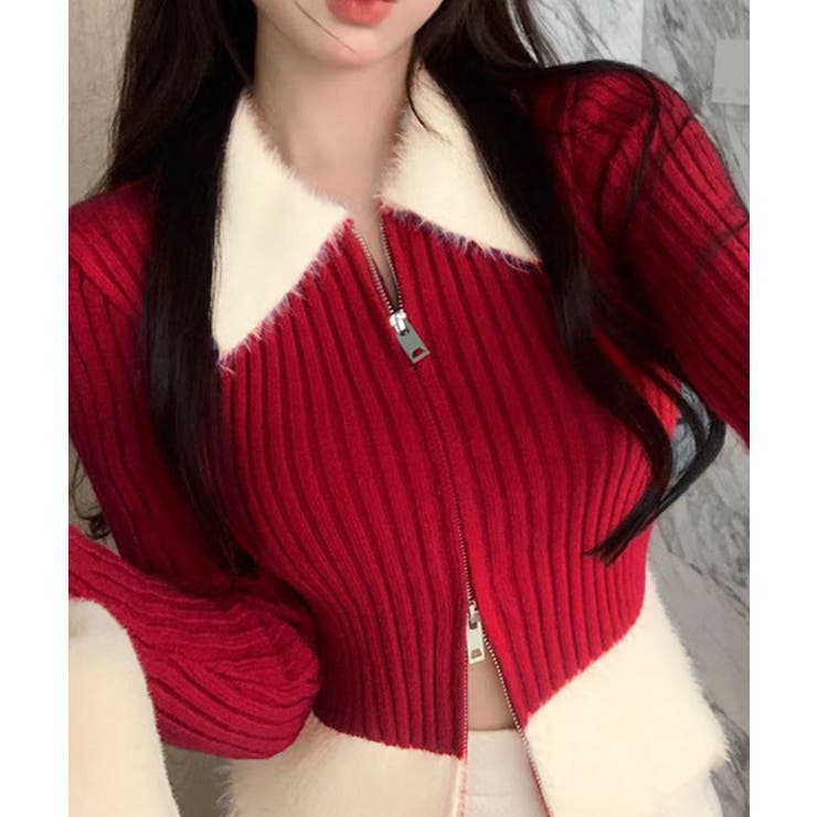 シャギー切り替えジップニットカーディガン トップス カーディガン | kirakiraShop  | 詳細画像7 