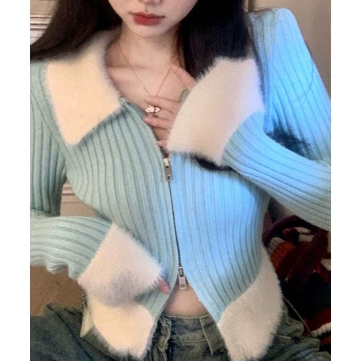 シャギー切り替えジップニットカーディガン トップス カーディガン | kirakiraShop  | 詳細画像10 