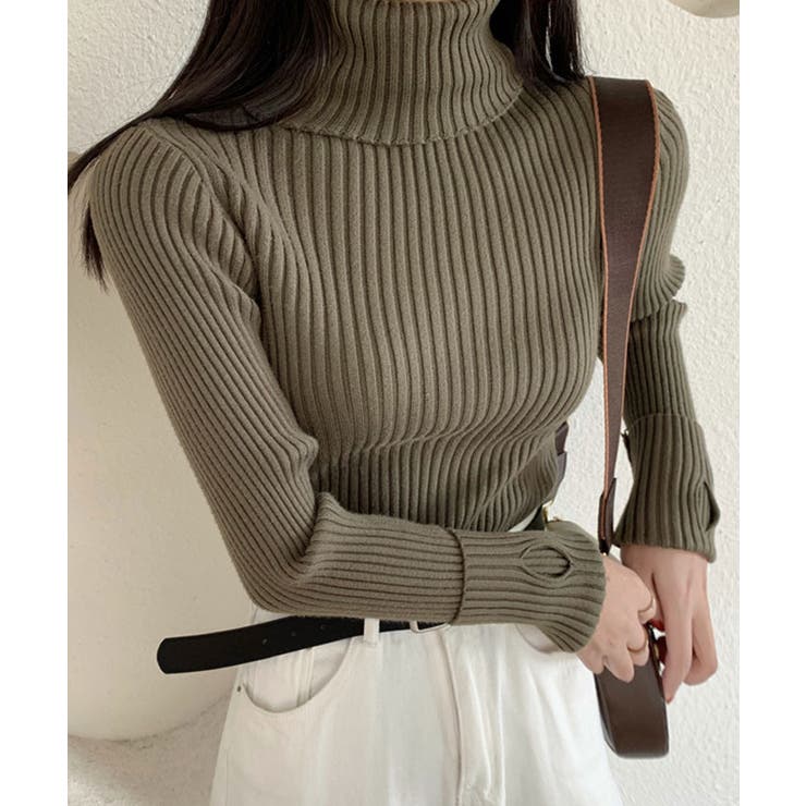 サムホール付きタートルネックニットトップス トップス リブニット | kirakiraShop  | 詳細画像7 