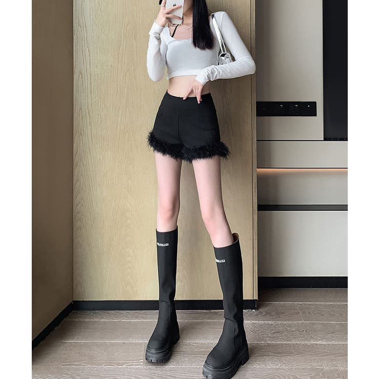 ファーハイウエストショートパンツ 2サイズ ボトムス[品番