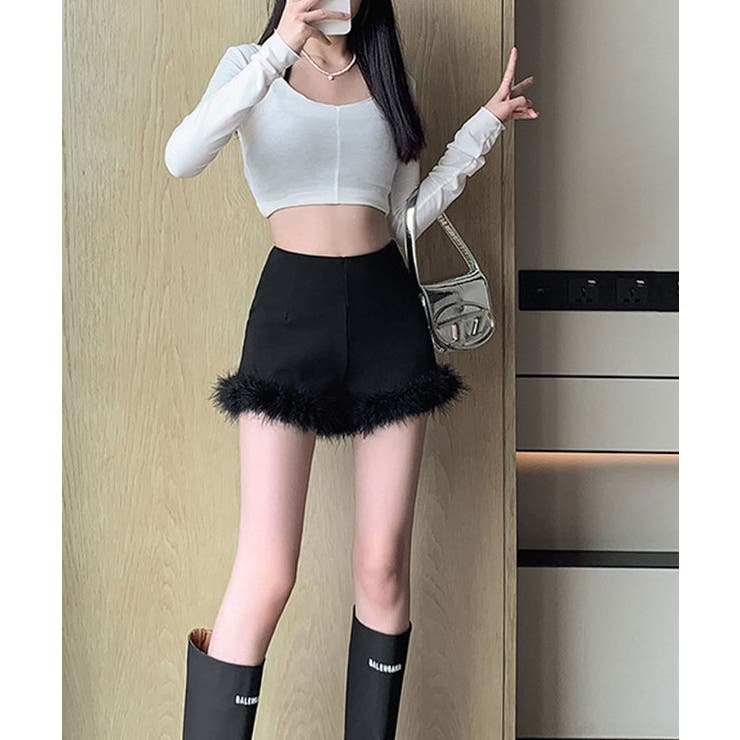 ファーハイウエストショートパンツ 2サイズ ボトムス[品番