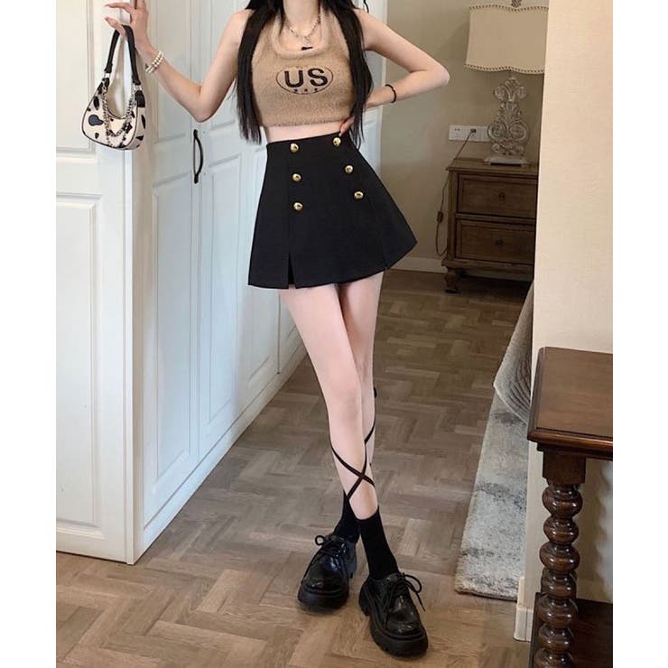金ボタンハイウエストミニスカートパンツ2サイズ ボトムス ミニ 金ボタンハイウエストミニスカートパンツ2サイズ ボトムス ミニ