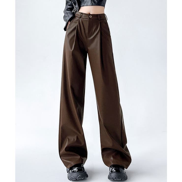 フェイクレザーストレートワイドレッグパンツ 3サイズ ボトムス[品番：IK000007974]｜kirakiraShop  （キラキラショップ）のレディースファッション通販｜SHOPLIST（ショップリスト）