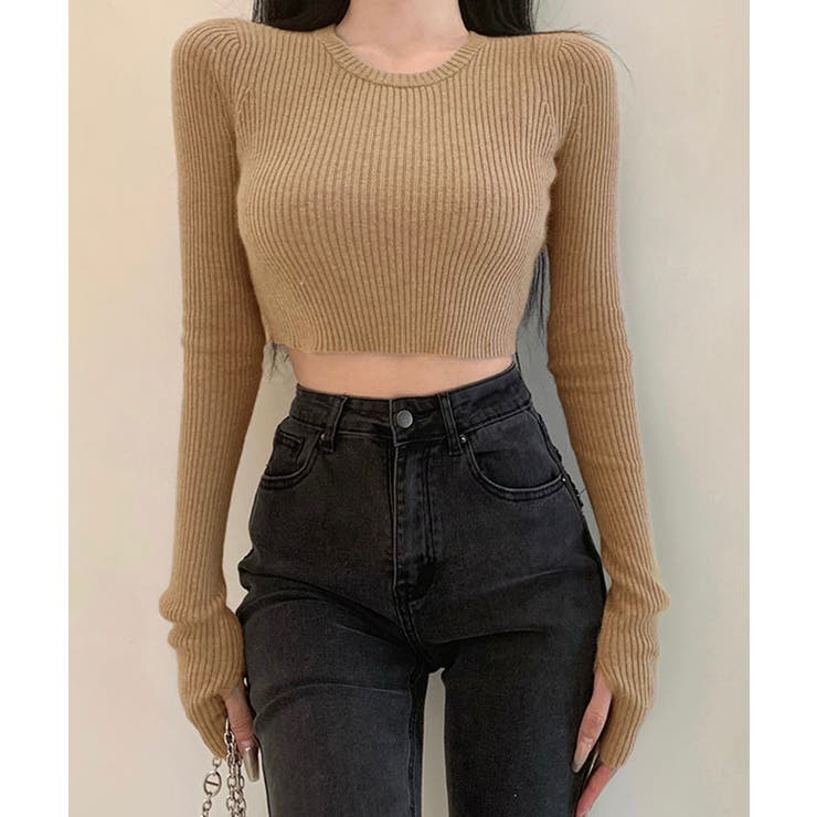 キャメル | ショート丈リブニットトップス トップス リブニット | kirakiraShop 