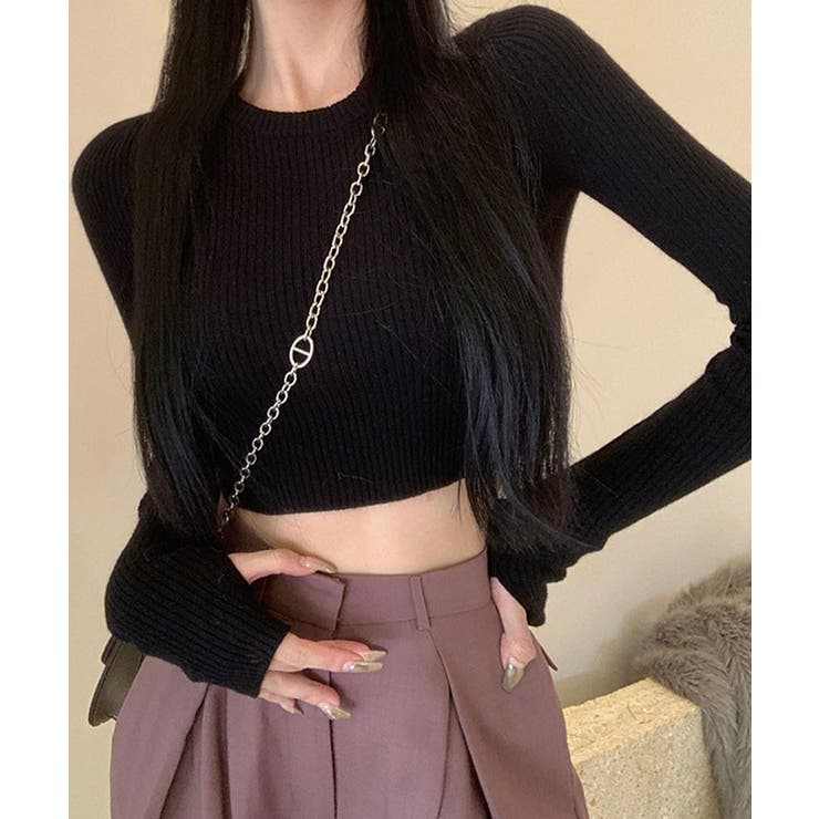 ショート丈リブニットトップス トップス リブニット | kirakiraShop  | 詳細画像3 