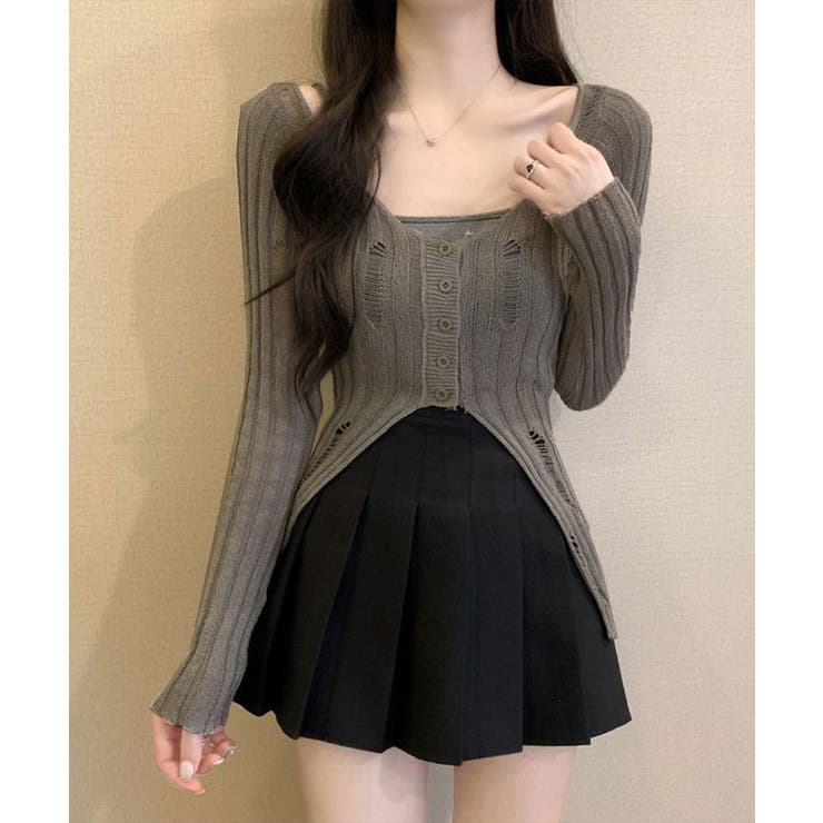 ダメージスリムニットカーディガン トップス カーディガン | kirakiraShop  | 詳細画像13 