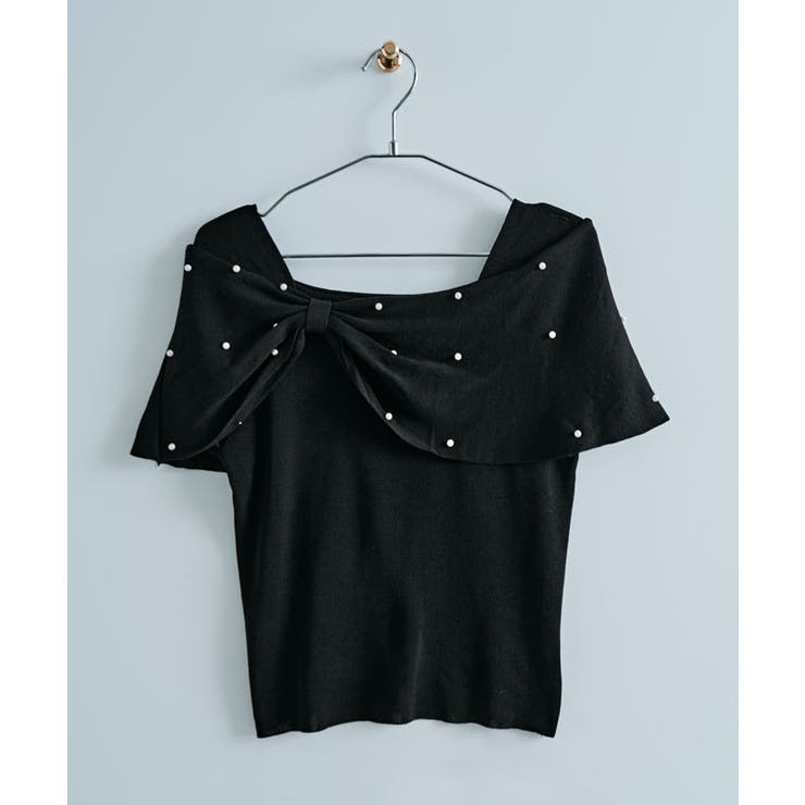 オフショルリボンパール半袖ニット 2色 トップス | kirakiraShop  | 詳細画像21 