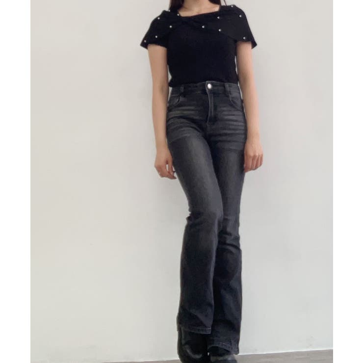 オフショルリボンパール半袖ニット 2色 トップス | kirakiraShop  | 詳細画像20 