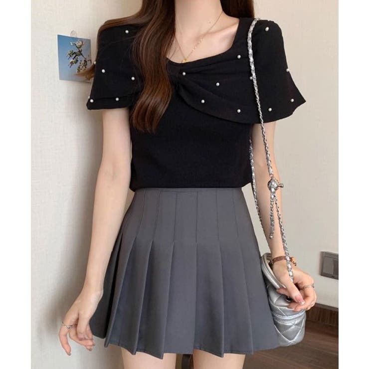 オフショルリボンパール半袖ニット 2色 トップス | kirakiraShop  | 詳細画像10 