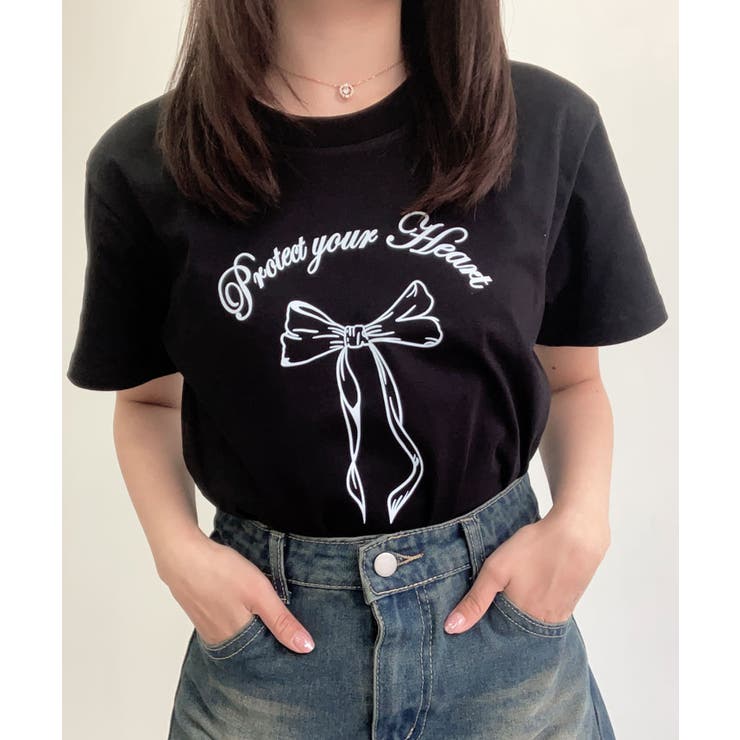 リボンプリントTシャツ トップス フィット | kirakiraShop  | 詳細画像19 