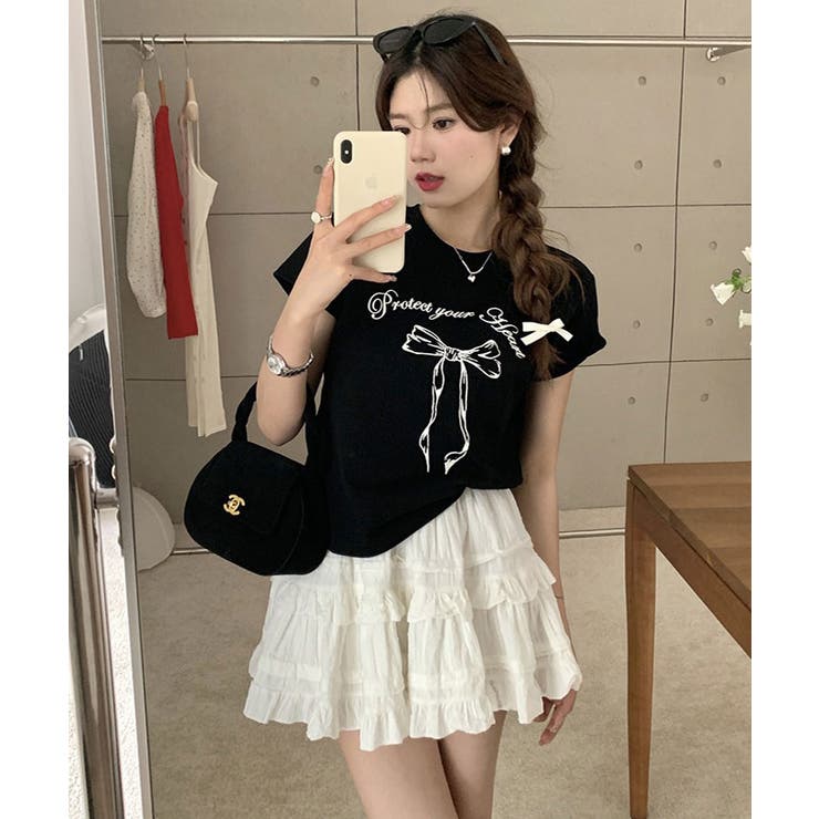 リボンプリントTシャツ トップス フィット | kirakiraShop  | 詳細画像8 