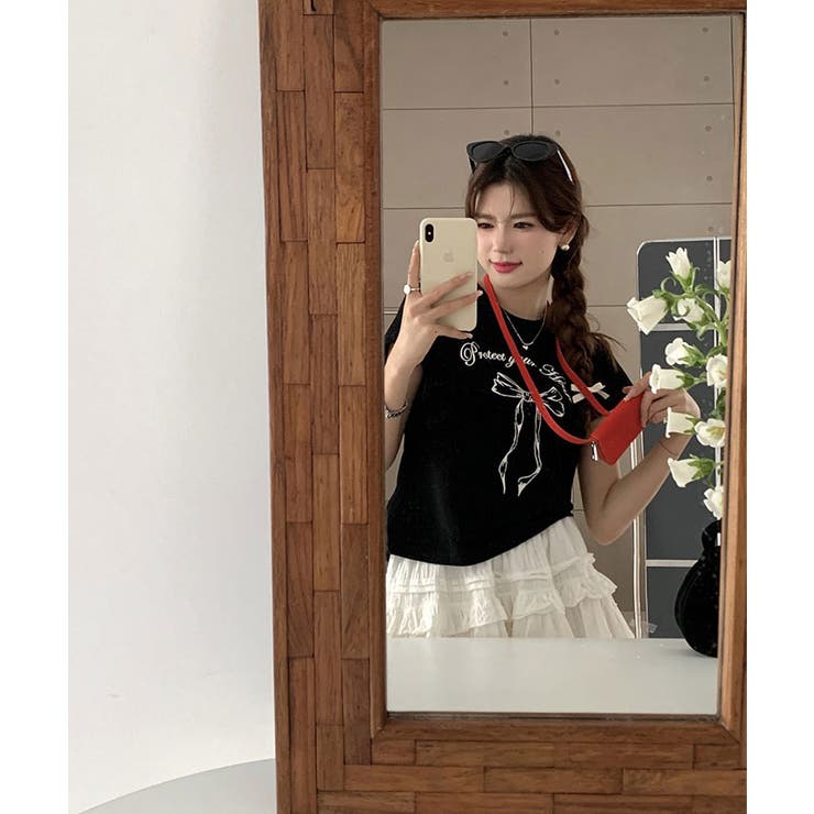 リボンプリントTシャツ トップス フィット | kirakiraShop  | 詳細画像9 