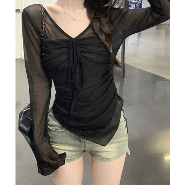 シャーリングリボンシアートップス シアートップス メッシュトップス | kirakiraShop  | 詳細画像2 