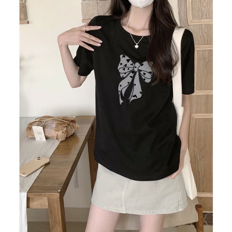 リボン刺繍デザインTシャツ トップス リボン | kirakiraShop  | 詳細画像6 