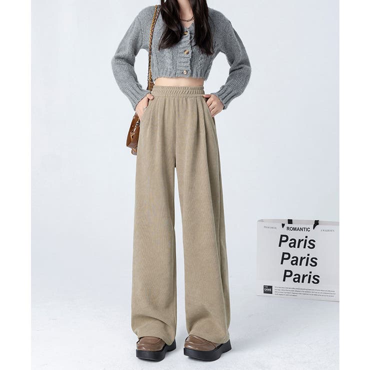 ベージュ | 裏起毛コーデュロイフロントスリットパンツ 4サイズ ボトムス | kirakiraShop 