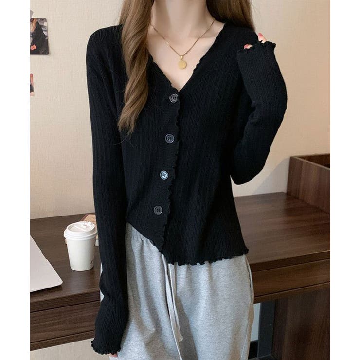 メロウフリルリブニットカーディガン トップス カーディガン | kirakiraShop  | 詳細画像2 