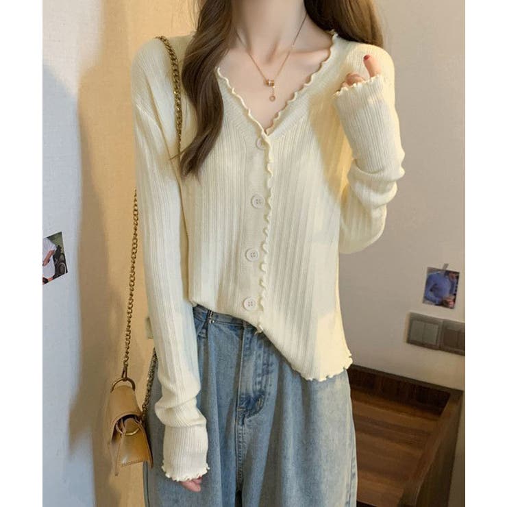 メロウフリルリブニットカーディガン トップス カーディガン | kirakiraShop  | 詳細画像13 