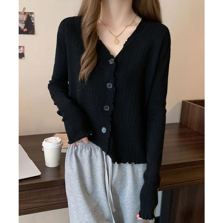 メロウフリルリブニットカーディガン トップス カーディガン | kirakiraShop  | 詳細画像5 