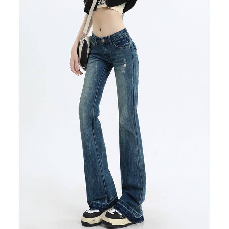 バックロゴ刺繍デニムパンツ フレアデニムパンツ ジーパン | kirakiraShop  | 詳細画像6 