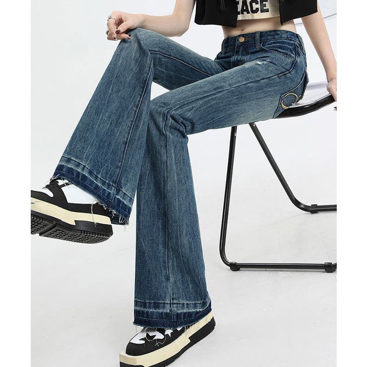 バックロゴ刺繍デニムパンツ フレアデニムパンツ ジーパン | kirakiraShop  | 詳細画像10 