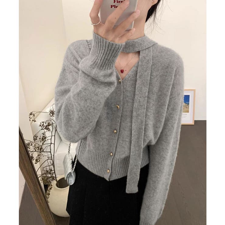 リボンタイVネックカーディガン トップス カーディガン | kirakiraShop  | 詳細画像3 