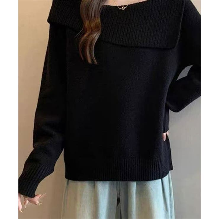 アシンメトリーネックデザインニットプルオーバー トップス ニット | kirakiraShop  | 詳細画像2 