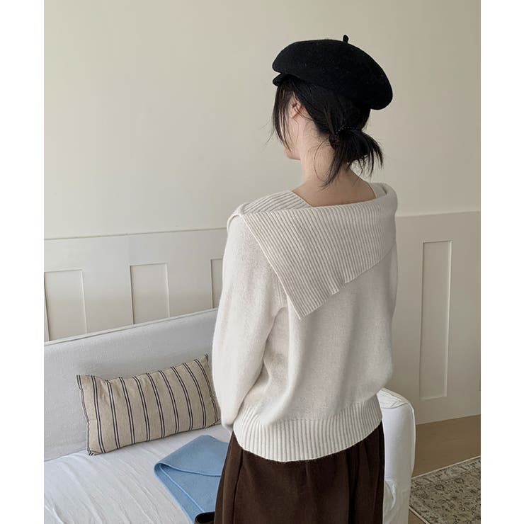 アシンメトリーネックデザインニットプルオーバー トップス ニット | kirakiraShop  | 詳細画像8 