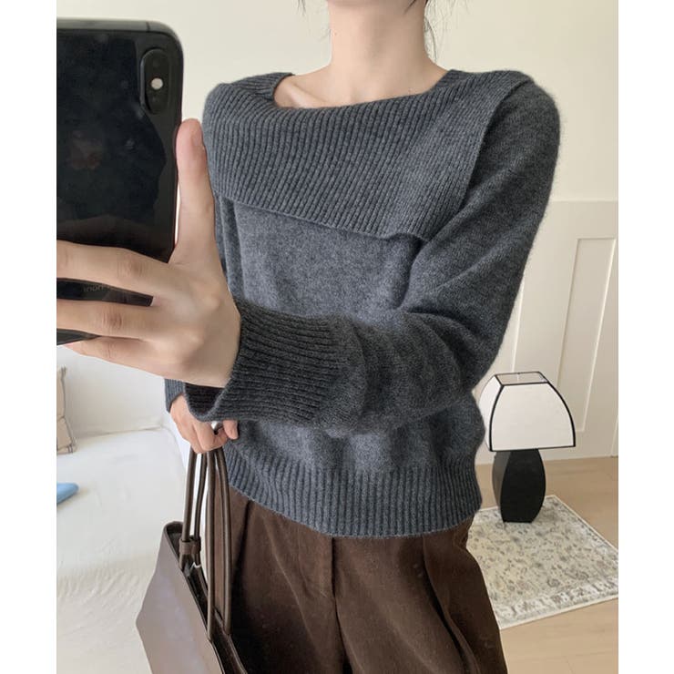 アシンメトリーネックデザインニットプルオーバー トップス ニット | kirakiraShop  | 詳細画像9 