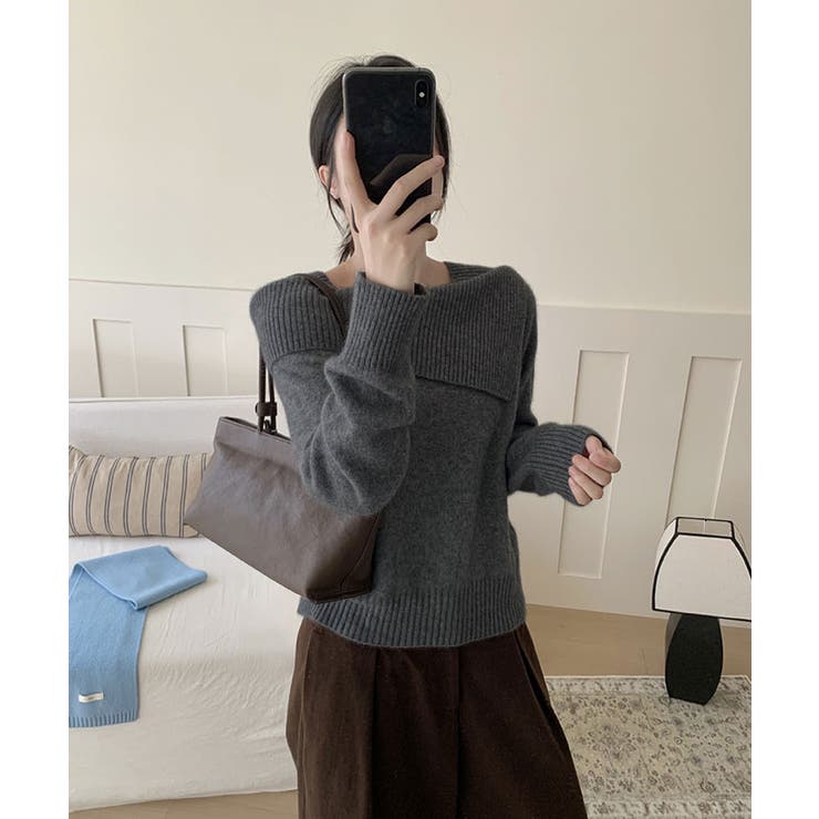 アシンメトリーネックデザインニットプルオーバー トップス ニット | kirakiraShop  | 詳細画像10 