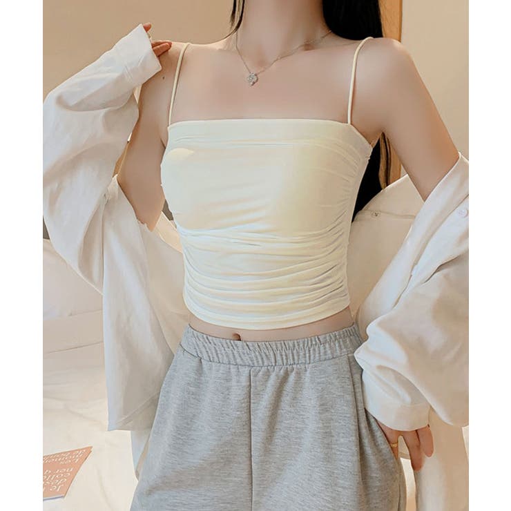 オフホワイト | カップインコットンシャーリングキャミソール全3色 インナー 下着 | kirakiraShop 