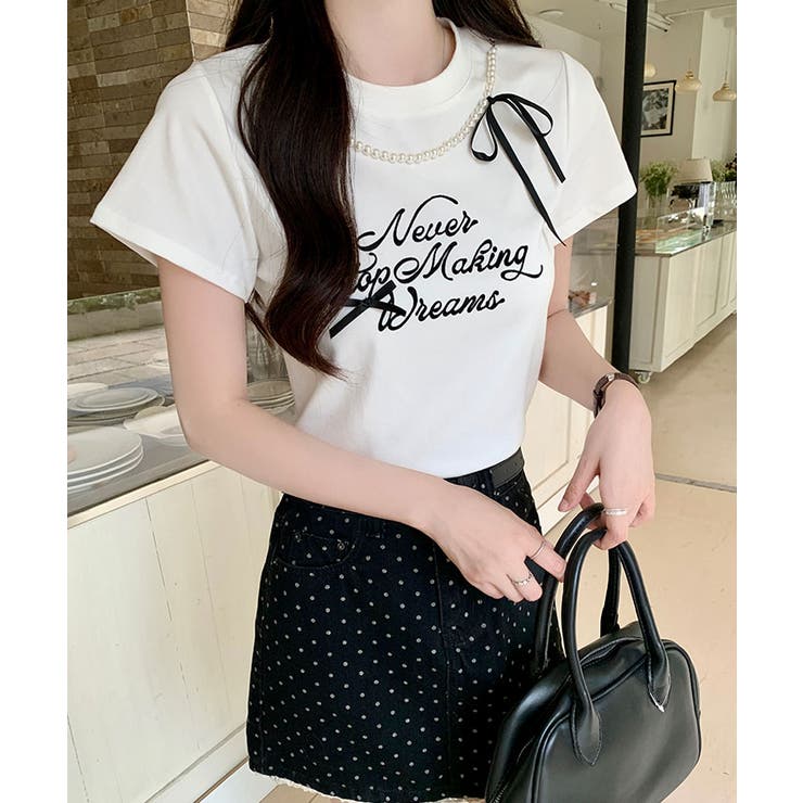 パールリボンプリントTシャツ トップス フィット | kirakiraShop  | 詳細画像11 