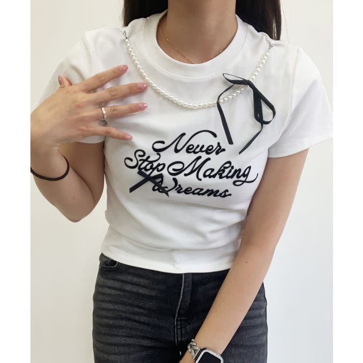 パールリボンプリントTシャツ トップス フィット | kirakiraShop  | 詳細画像16 