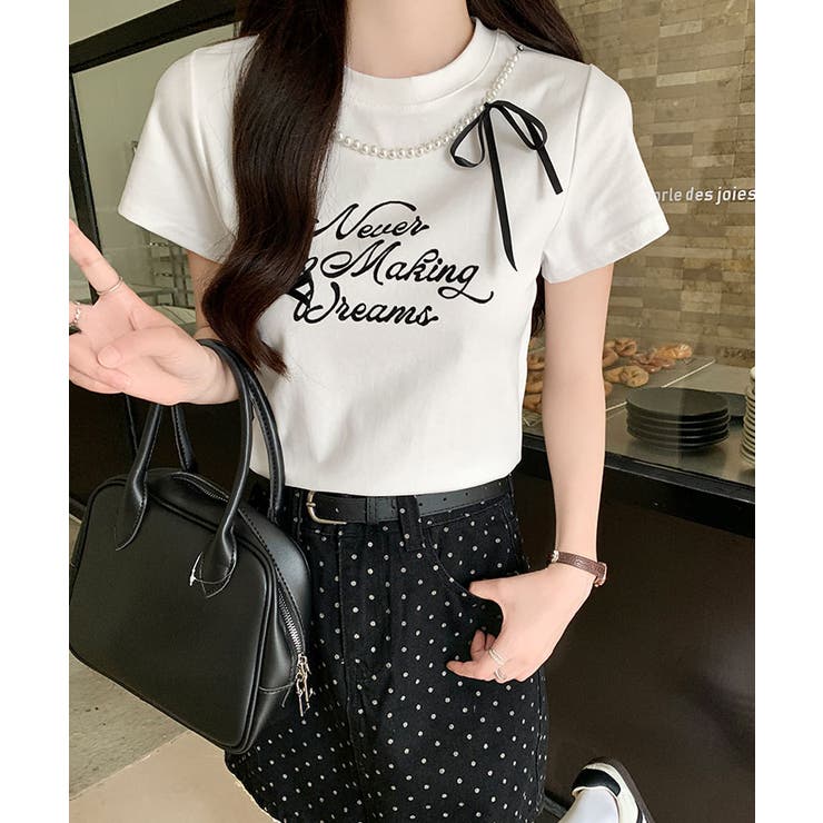 パールリボンプリントTシャツ トップス フィット | kirakiraShop  | 詳細画像10 