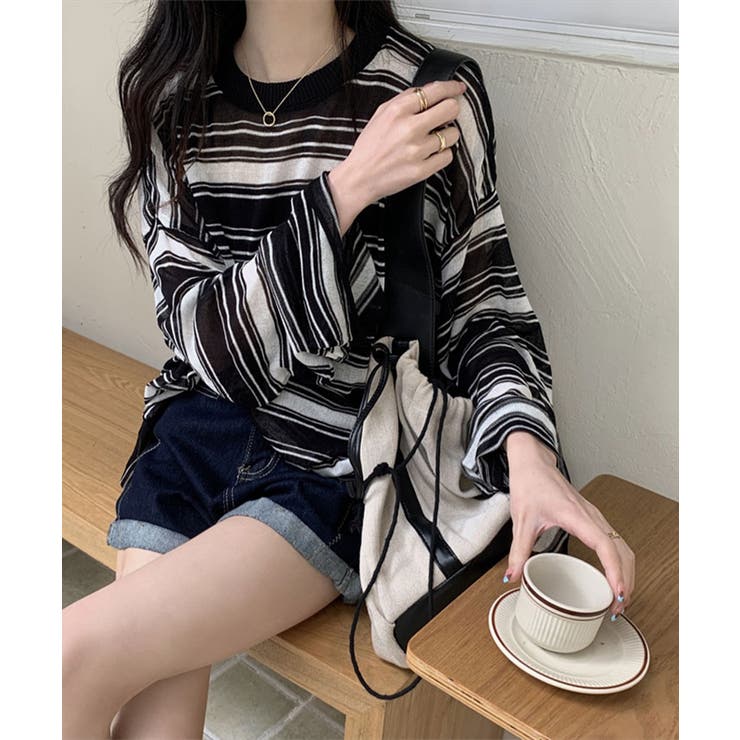 シアーメッシュボーダートップス トップス サマー | kirakiraShop  | 詳細画像5 