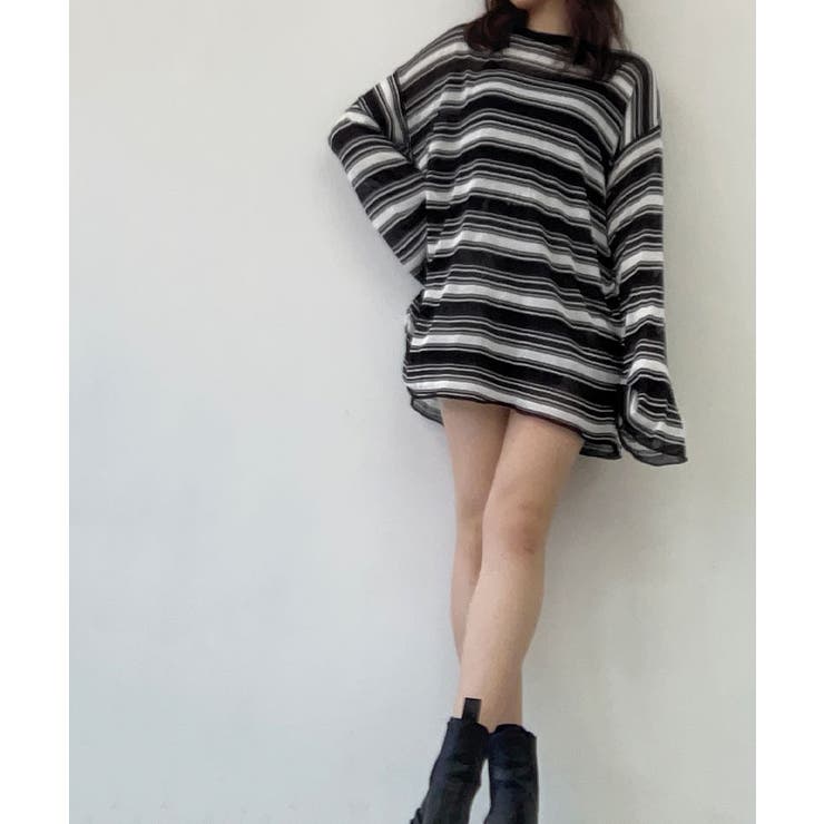 シアーメッシュボーダートップス トップス サマー | kirakiraShop  | 詳細画像7 