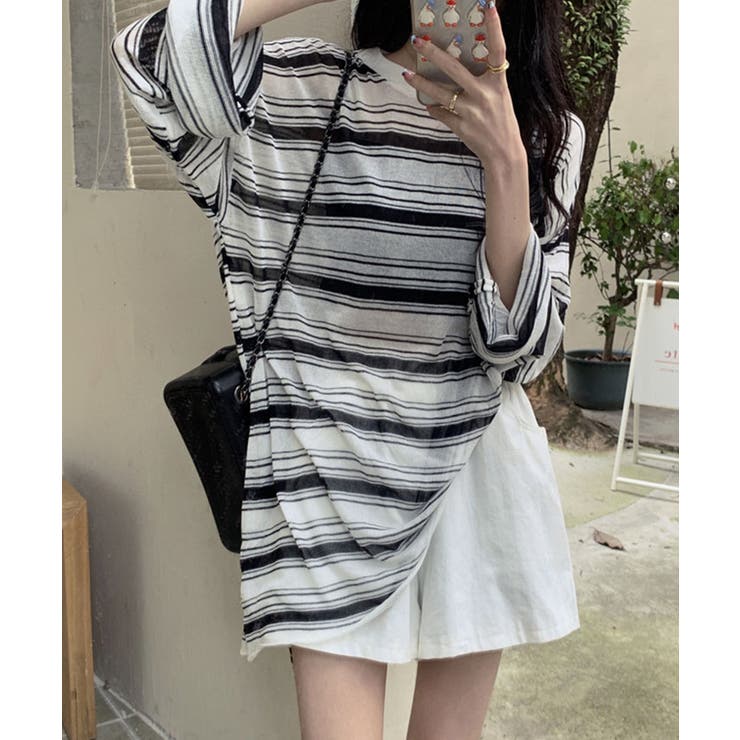 シアーメッシュボーダートップス トップス サマー | kirakiraShop  | 詳細画像10 